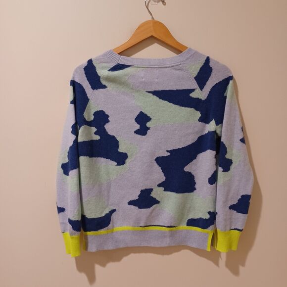 Brodie Cashmere Cora Camo Jumper  Blue Mist Long Sleeve Crew Neck Sweater XS - Picture 3 of 7